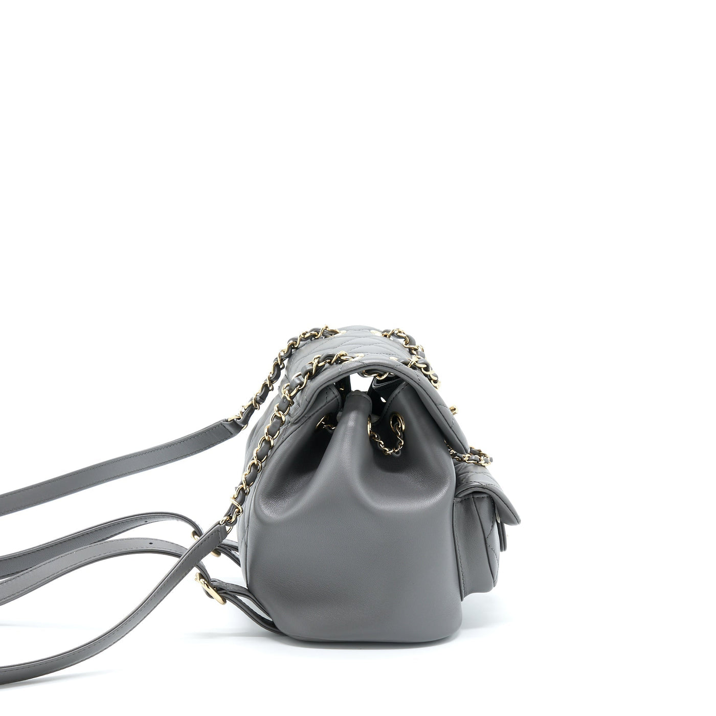 CHANEL 22A DUMA BACKPACK LAMBSKIN DARK GREY LGHW (MICROCHIP)