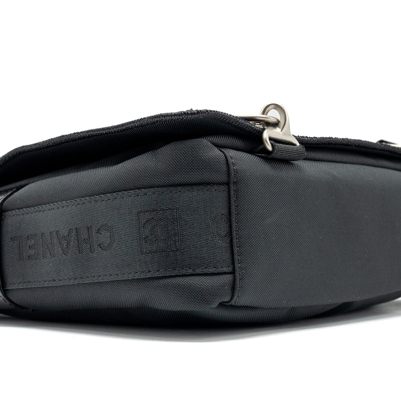 CHANEL VINTAGE MESSENGER SHOULDER BAG FELT/CANVAS BLACK SHW