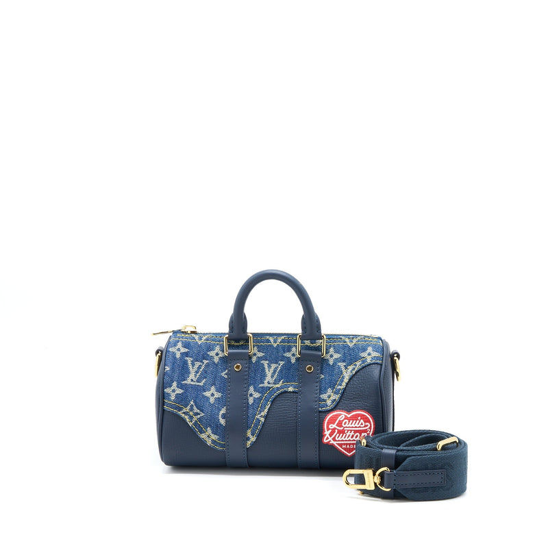 LOUIS VUITTON KEEPALL XS MONOGRAM DENIM/LEATHER BLUE GHW