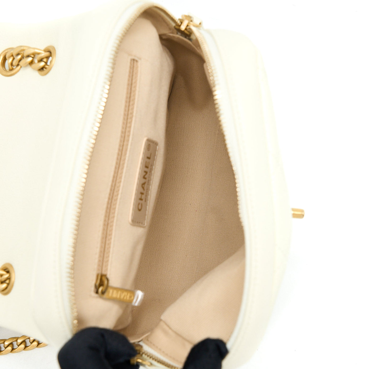 CHANEL 22P FLAP BACKPACK CAVIAR WHITE BRUSHED GHW (MICROCHIP)