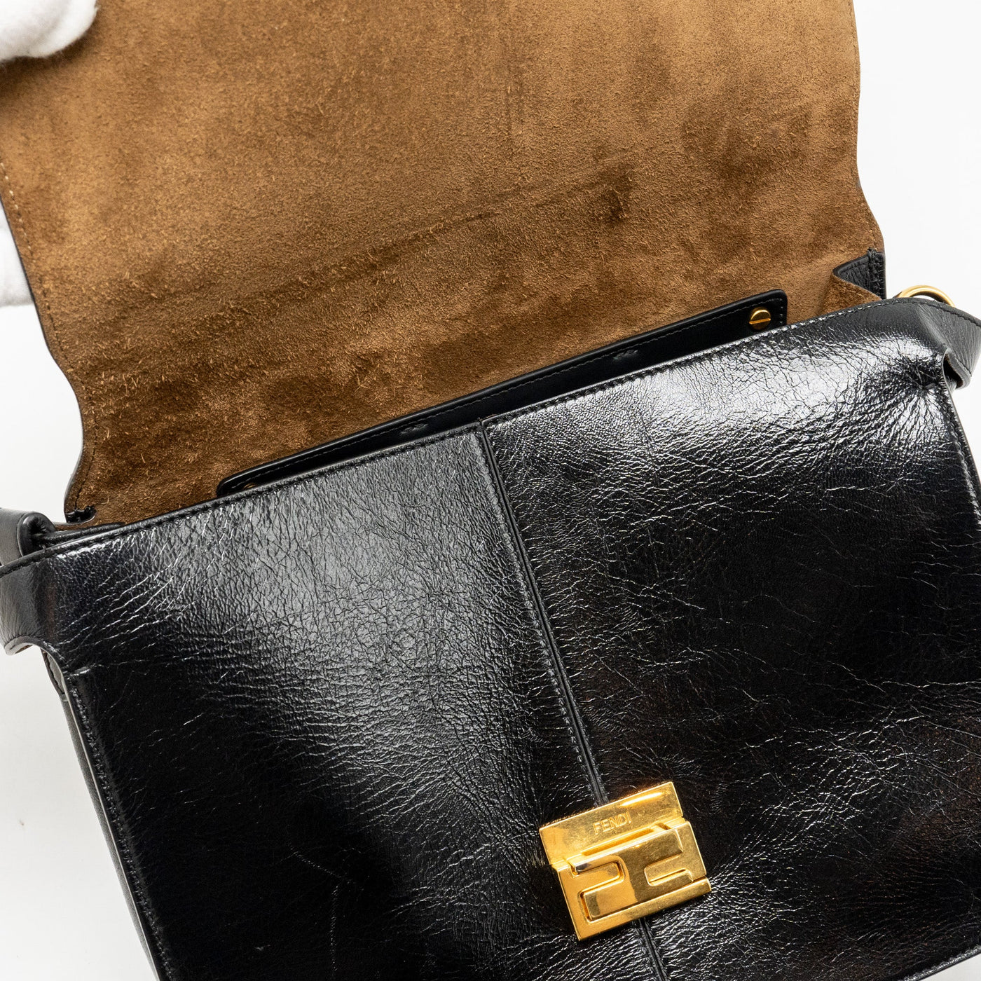 FENDI KAN U SHOULDER BAG LEATHER BLACK GHW