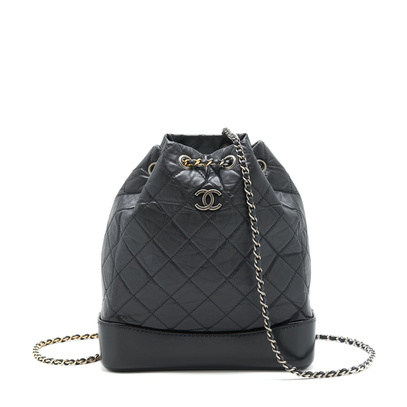 CHANEL GABRIELLE BACKPACK MEDIUM QUILTED CALFSKIN BLACK GOLD/SLIVER HW