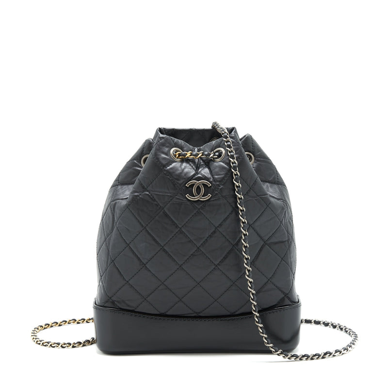 CHANEL GABRIELLE BACKPACK MEDIUM QUILTED CALFSKIN BLACK GOLD/SLIVER HW