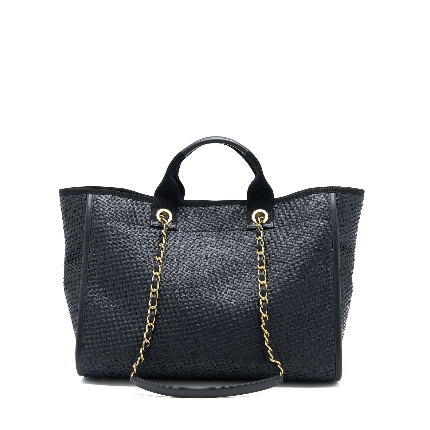 CHANEL BLACK RAFFIA DEAUVILLE TOTE BAG GHW