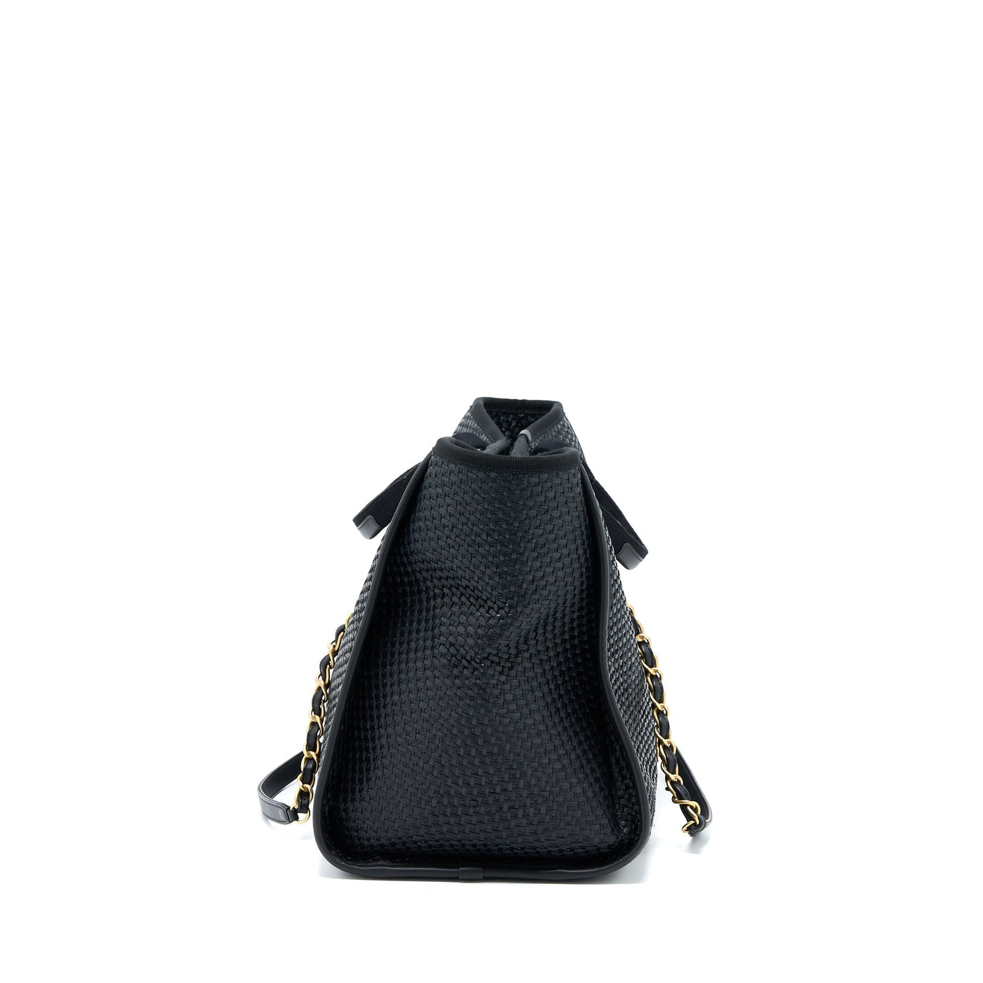 CHANEL BLACK RAFFIA DEAUVILLE TOTE BAG GHW