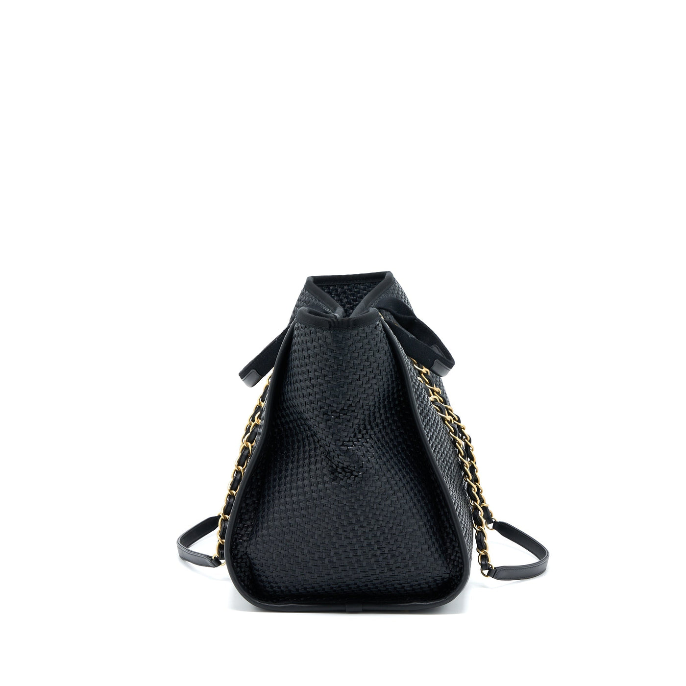 CHANEL BLACK RAFFIA DEAUVILLE TOTE BAG GHW