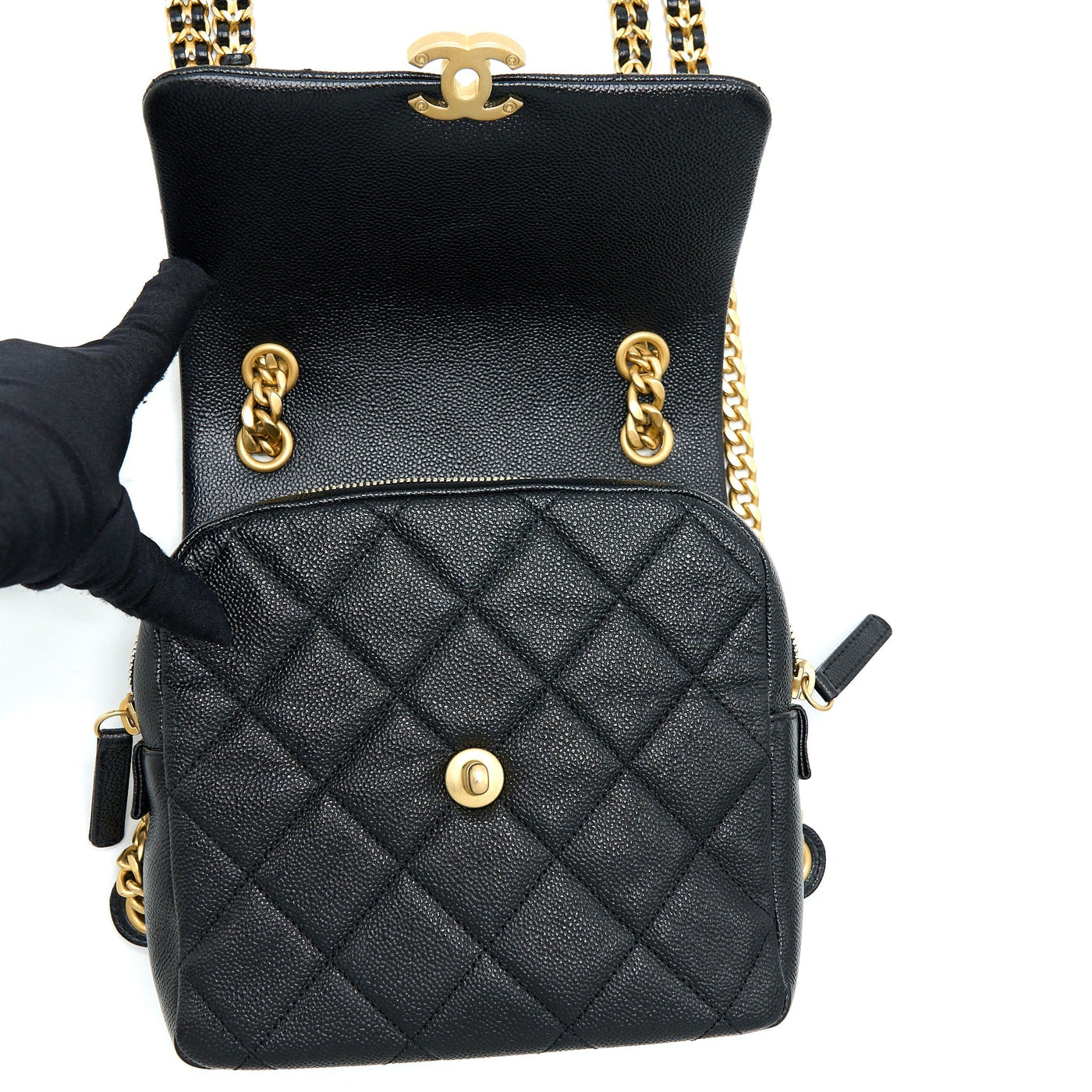 CHANEL 22P FLAP BACKPACK CAVIAR BLACK GHW (MICROCHIP)