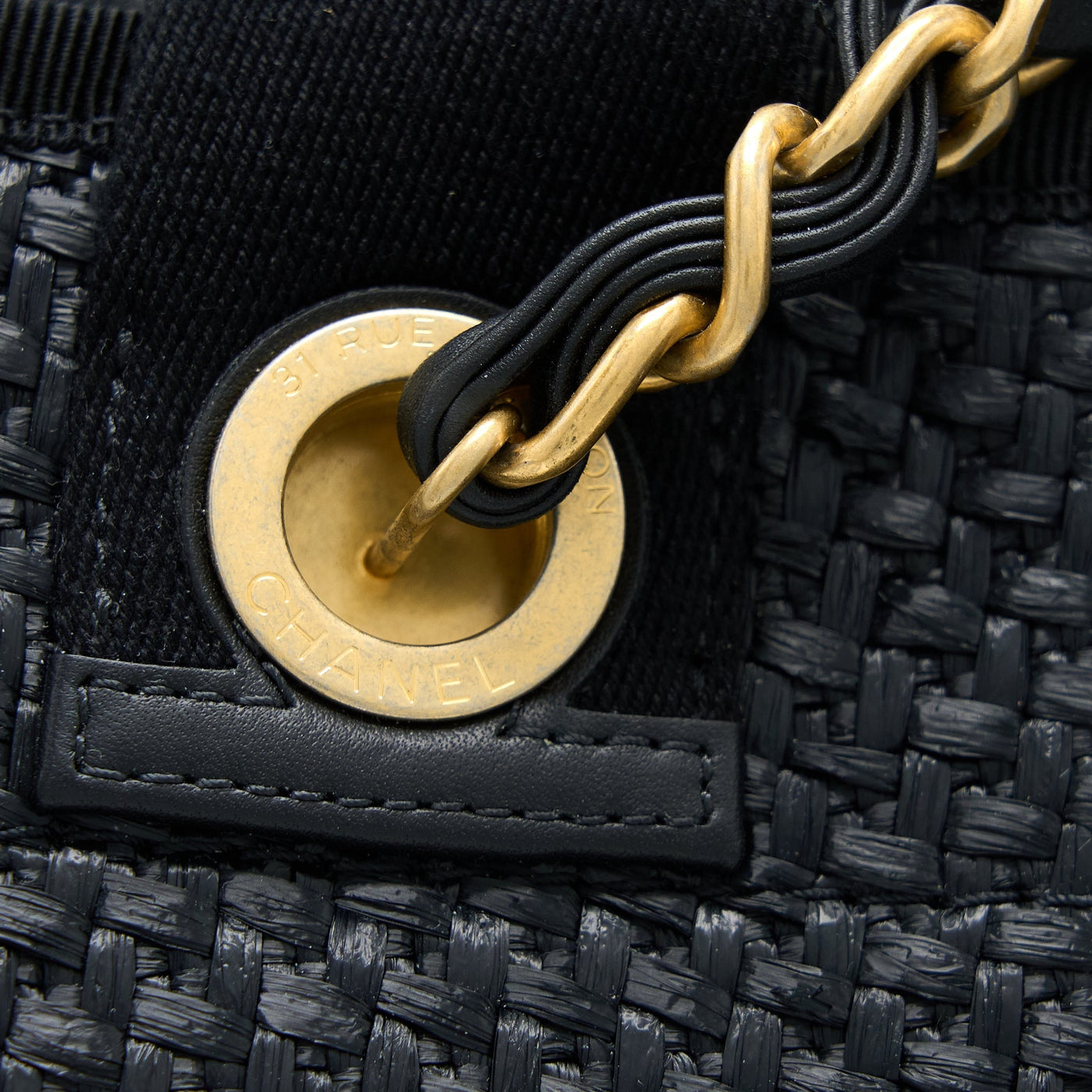 CHANEL BLACK RAFFIA DEAUVILLE TOTE BAG GHW