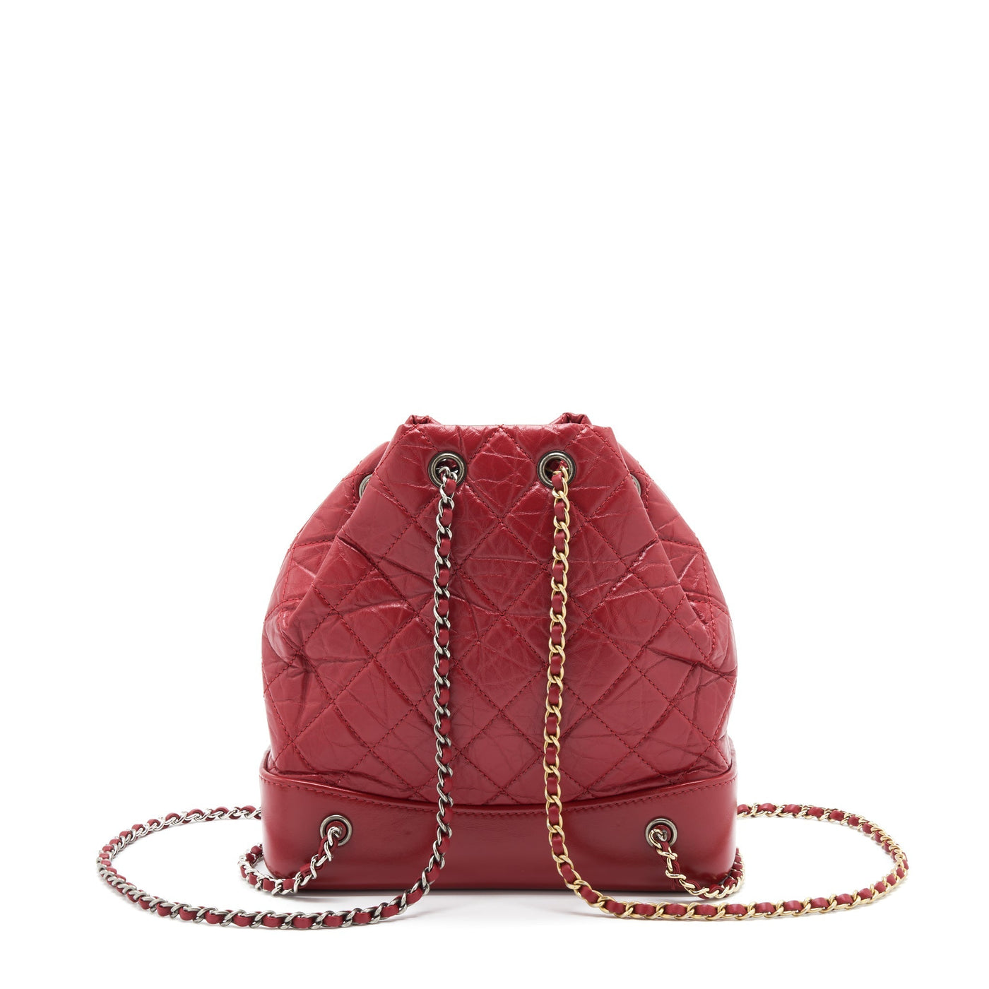 CHANEL SMALL GABRIELLE BACKPACK AGED CALFSKIN RED WITH RUTHENIUM GOLD/SLIVER HARDWARE