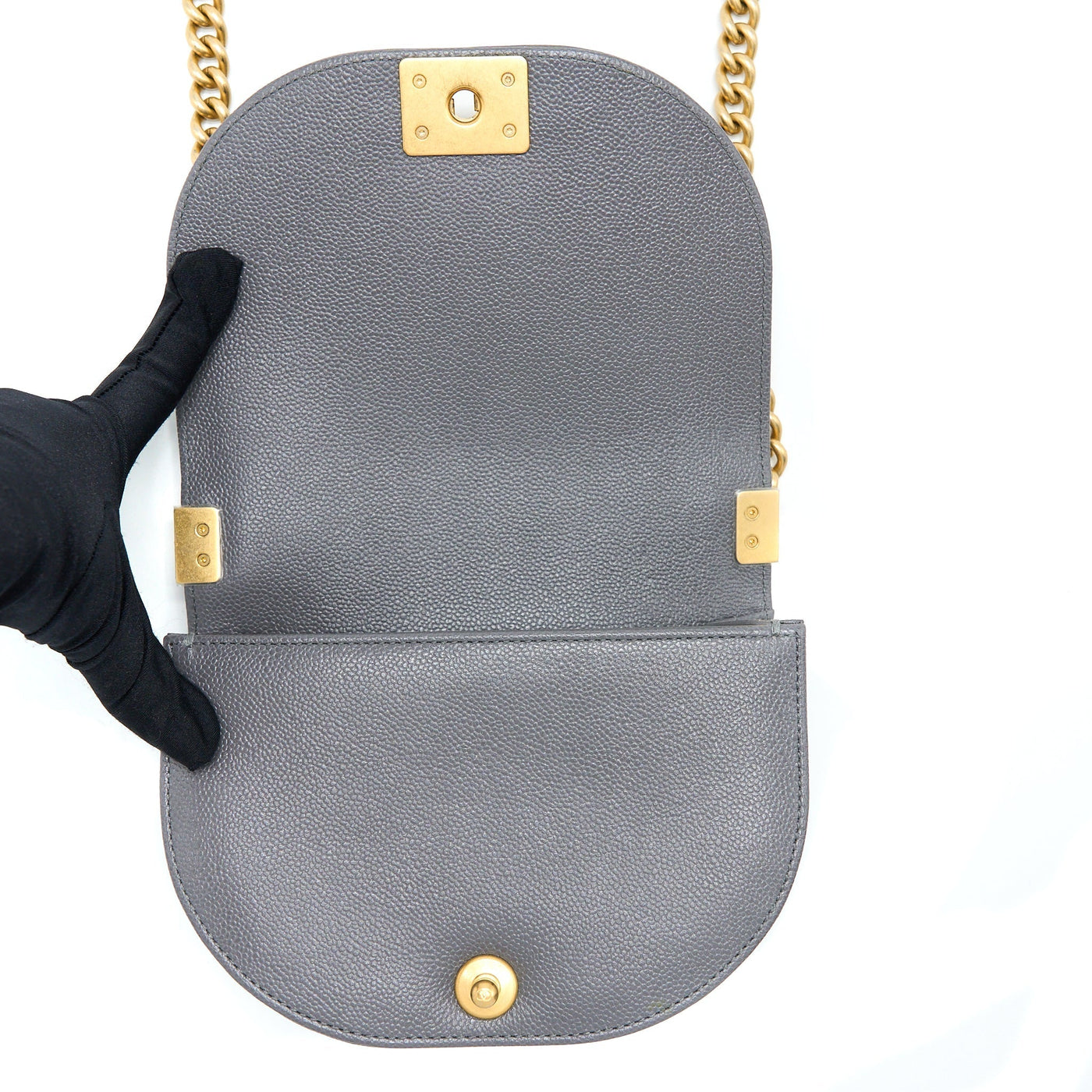 CHANEL 22A BOY MESSENGER BAG CAVIAR GREY GHW (MICROCHIP)