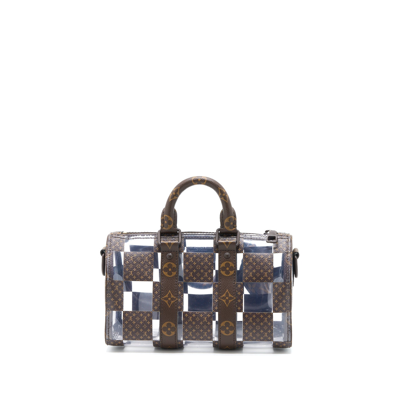 LOUIS VUITTON KEEPALL BANBOULIERE 25 MONOGRAM CHESS MONOGRAM CANVAS/TRANSPARENT PVC BROWN HARDWARE