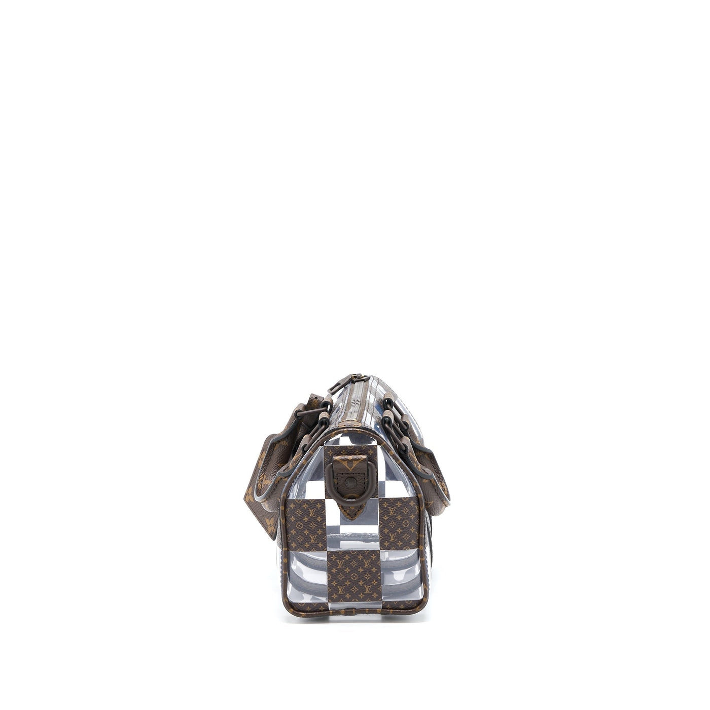 LOUIS VUITTON KEEPALL BANBOULIERE 25 MONOGRAM CHESS MONOGRAM CANVAS/TRANSPARENT PVC BROWN HARDWARE