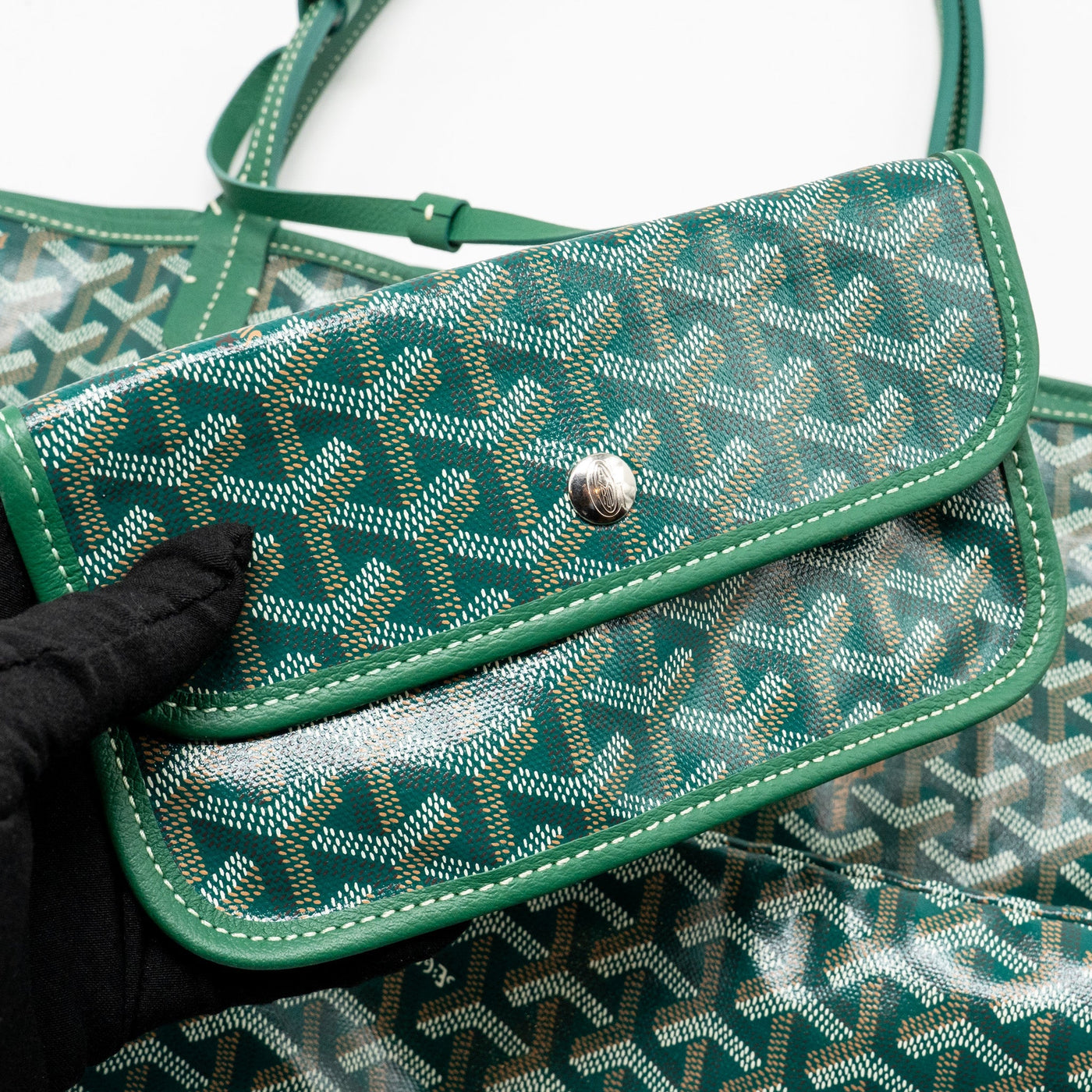 GOYARD SAINT LOUIS GM TOTE GOYARDINE CANVAS/CALFSKIN GREEN SHW
