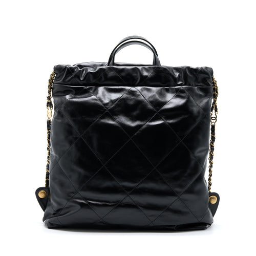 CHANEL 22 BACKPACK SHINY CALFSKIN BLACK BRUSHED GHW (MICROCHIP)