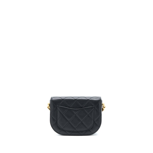CHANEL 22B ROUND MESSENGER BAG GRAINED CALFSKIN BLACK BRUSHED GHW (MICROCHIP)
