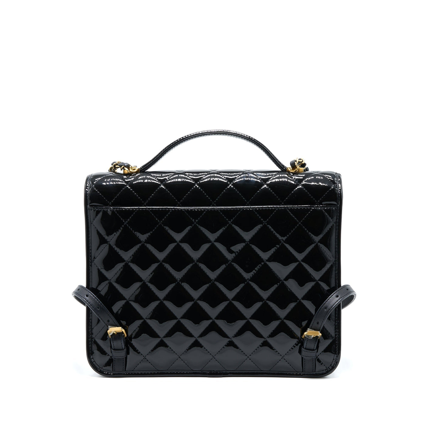 CHANEL 22K LARGE BACKPACK PATENT BLACK BRUSHED GHW (MICROCHIP)