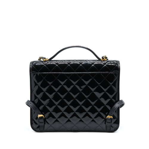 CHANEL 22K LARGE BACKPACK PATENT BLACK BRUSHED GHW (MICROCHIP)