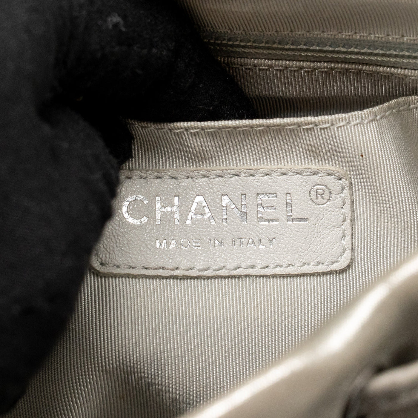 CHANEL SMALL URBAN SPIRIT BACKPACK CHEVRON CALFSKIN IRIDESCENT LIGHT GREY RUTHENIUM HARDWARE