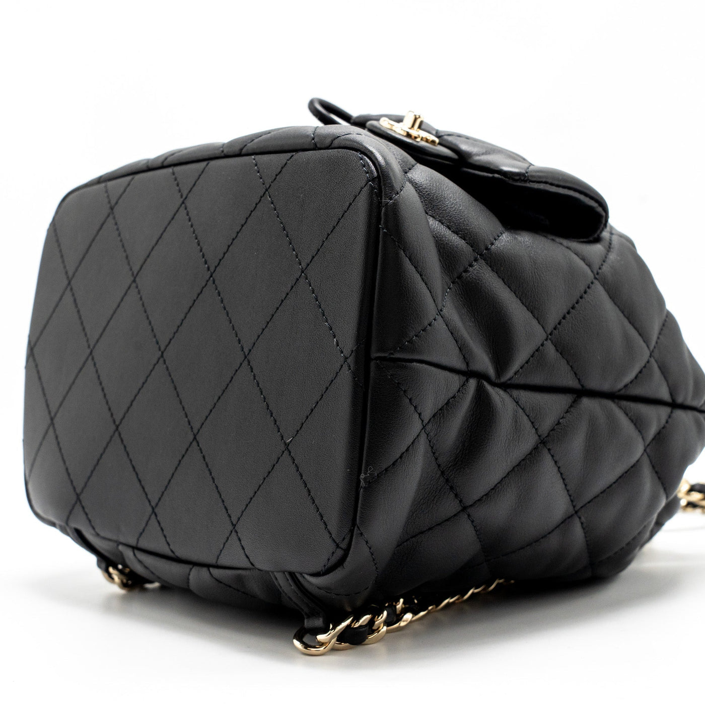 CHANEL DRAWSTRING TWO POCKETS BACKPACK CALFSKIN BLACK LGHW (MICROCHIP)