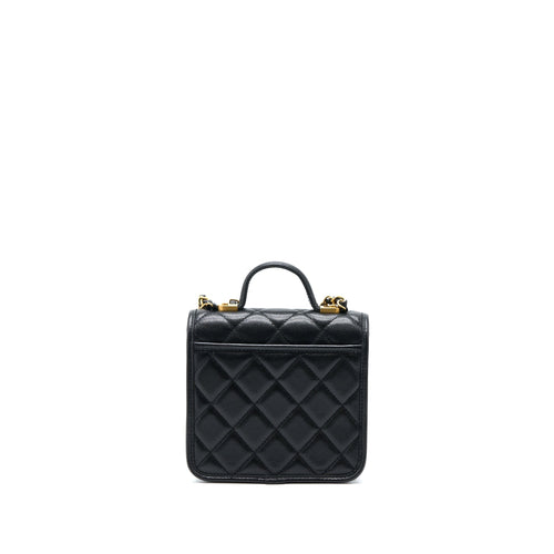 CHANEL 22K TOP HANDLE MESSENGER BAG CAVIAR BLACK BRUSHED GHW(MICROCHIP)