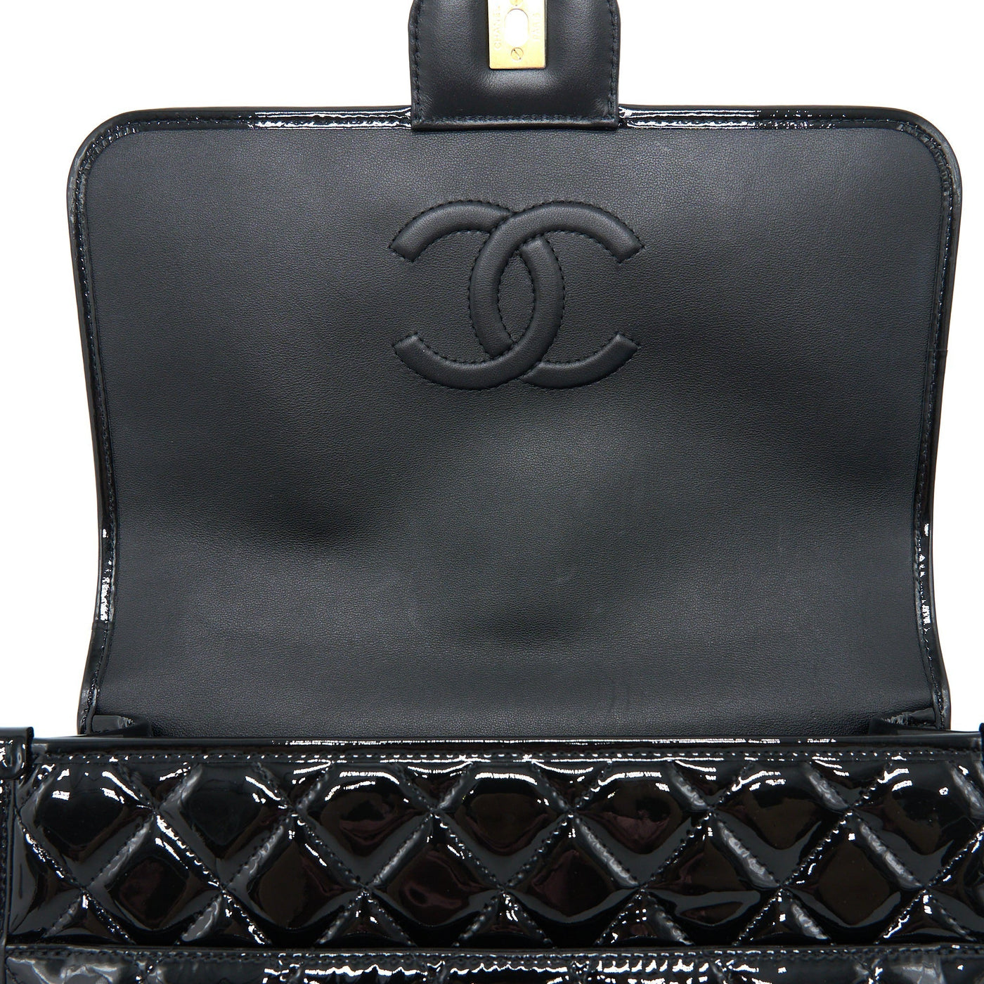 CHANEL 22K LARGE BACKPACK PATENT BLACK BRUSHED GHW (MICROCHIP)