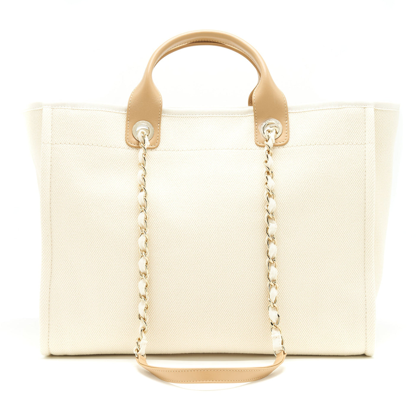 CHANEL DEAUVILLE TOTE BAG IN CREAMY WHITE/ BEIGE GHW