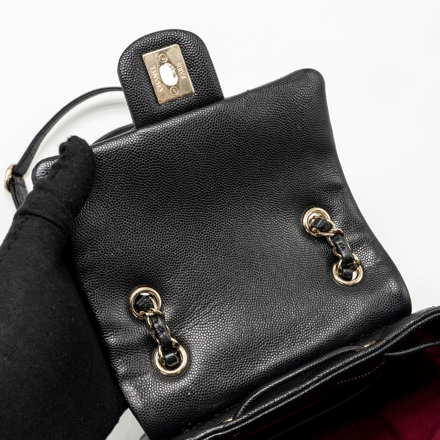 CHANEL QUILTED MINI BACKPACK CAVIAR BLACK LGHW (MICROCHIP)