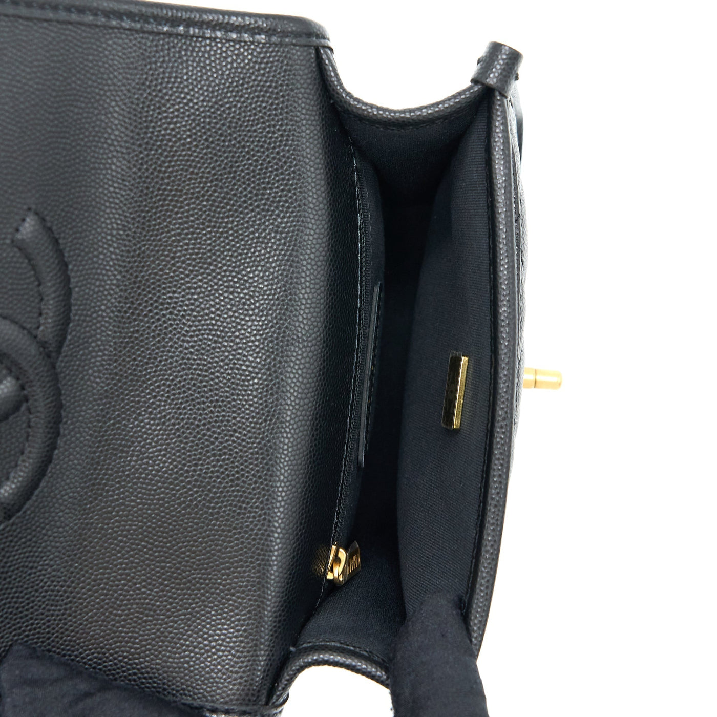 CHANEL 22K TOP HANDLE MESSENGER BAG CAVIAR BLACK BRUSHED GHW(MICROCHIP)