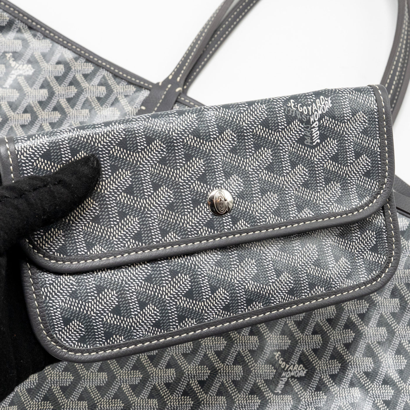 GOYARD SAINT LOUIS PM TOTE GOYARDINE CANVAS/CALFSKIN GREY SHW