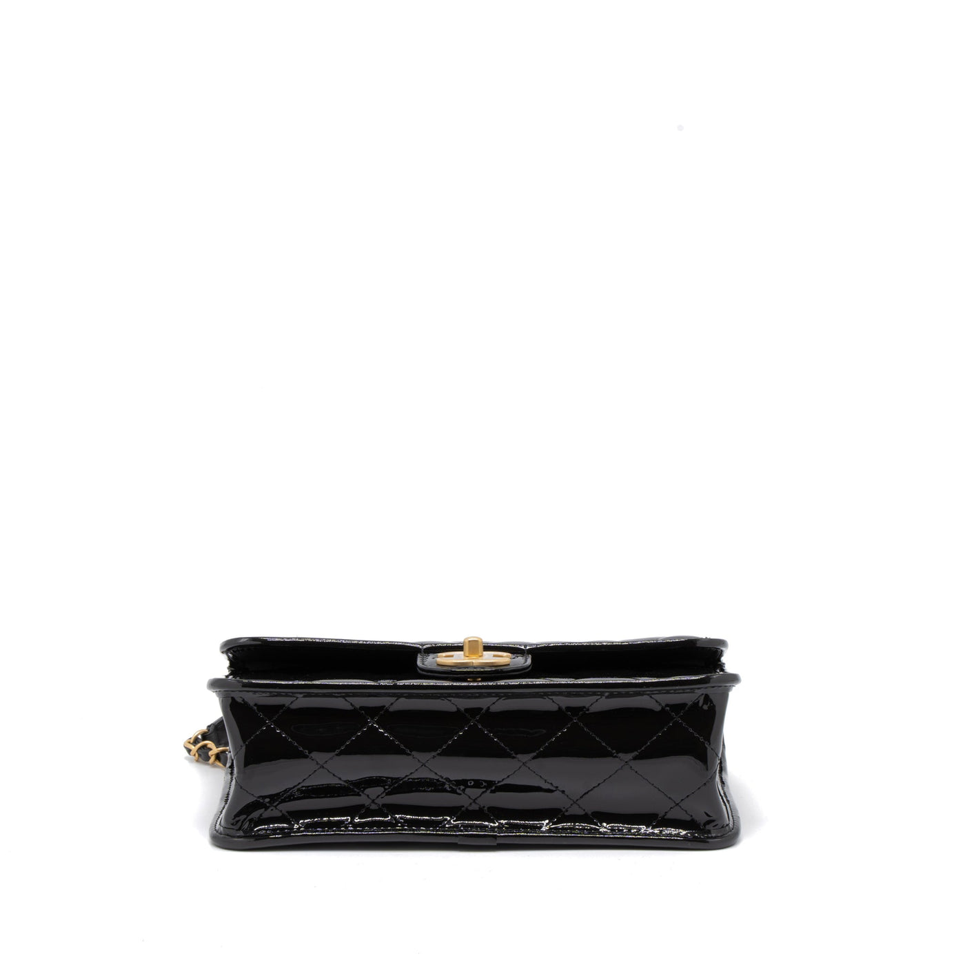 CHANEL 22K TOP HANDLE MESSENGER BAG PATENT LEATHER BLACK BRUSHED GHW (MICROCHIP)