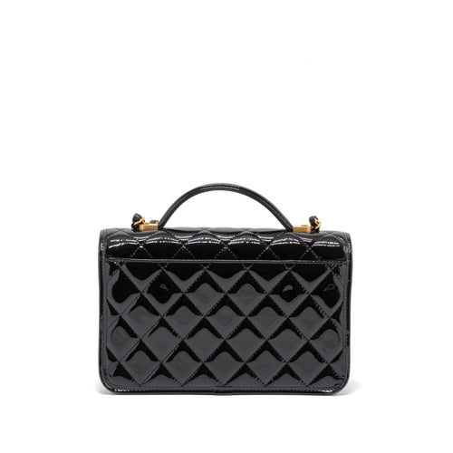 CHANEL 22K TOP HANDLE MESSENGER BAG PATENT LEATHER BLACK BRUSHED GHW (MICROCHIP)