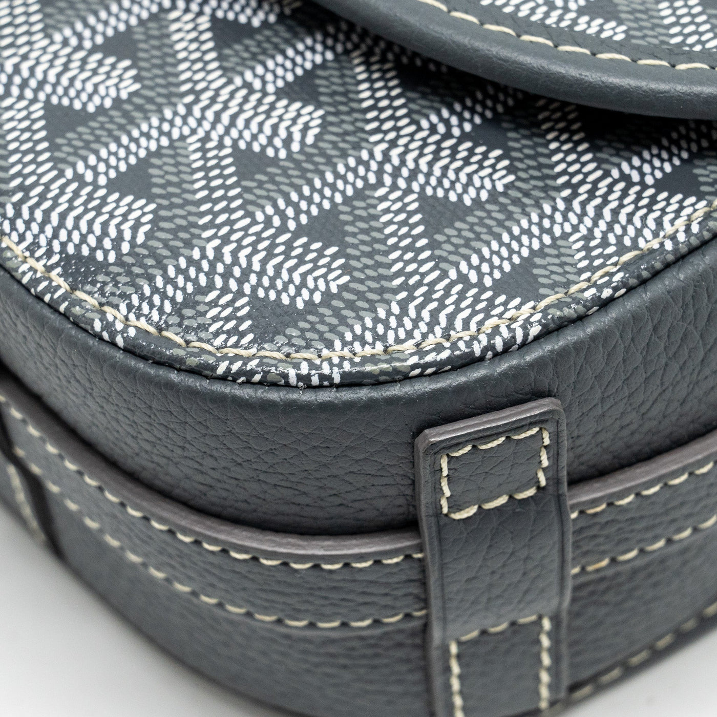 GOYARD BELVEDERE PM MESSENGER BAG GOYARDINE CANVAS CALFSKIN GREY SHW