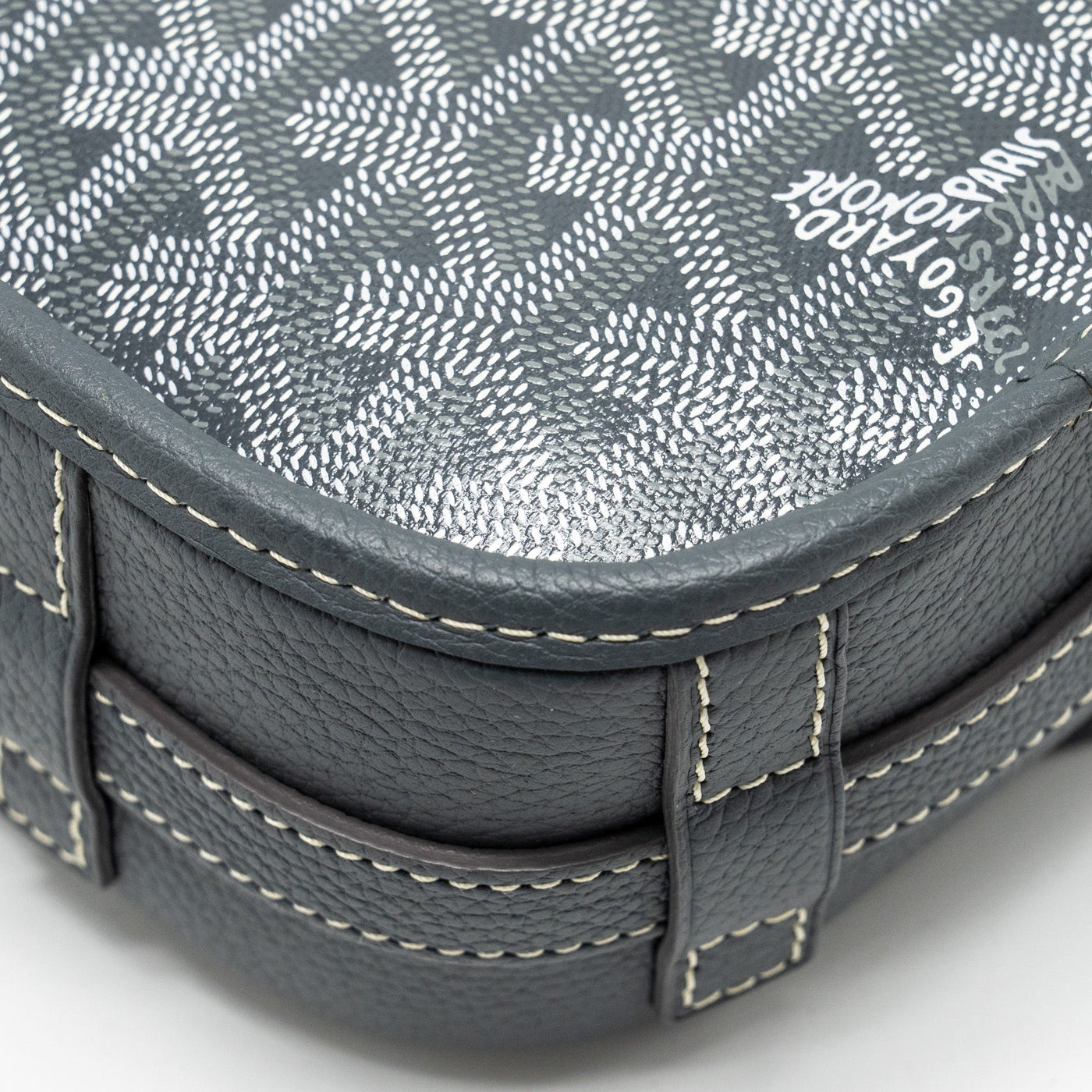 GOYARD BELVEDERE PM MESSENGER BAG GOYARDINE CANVAS CALFSKIN GREY SHW