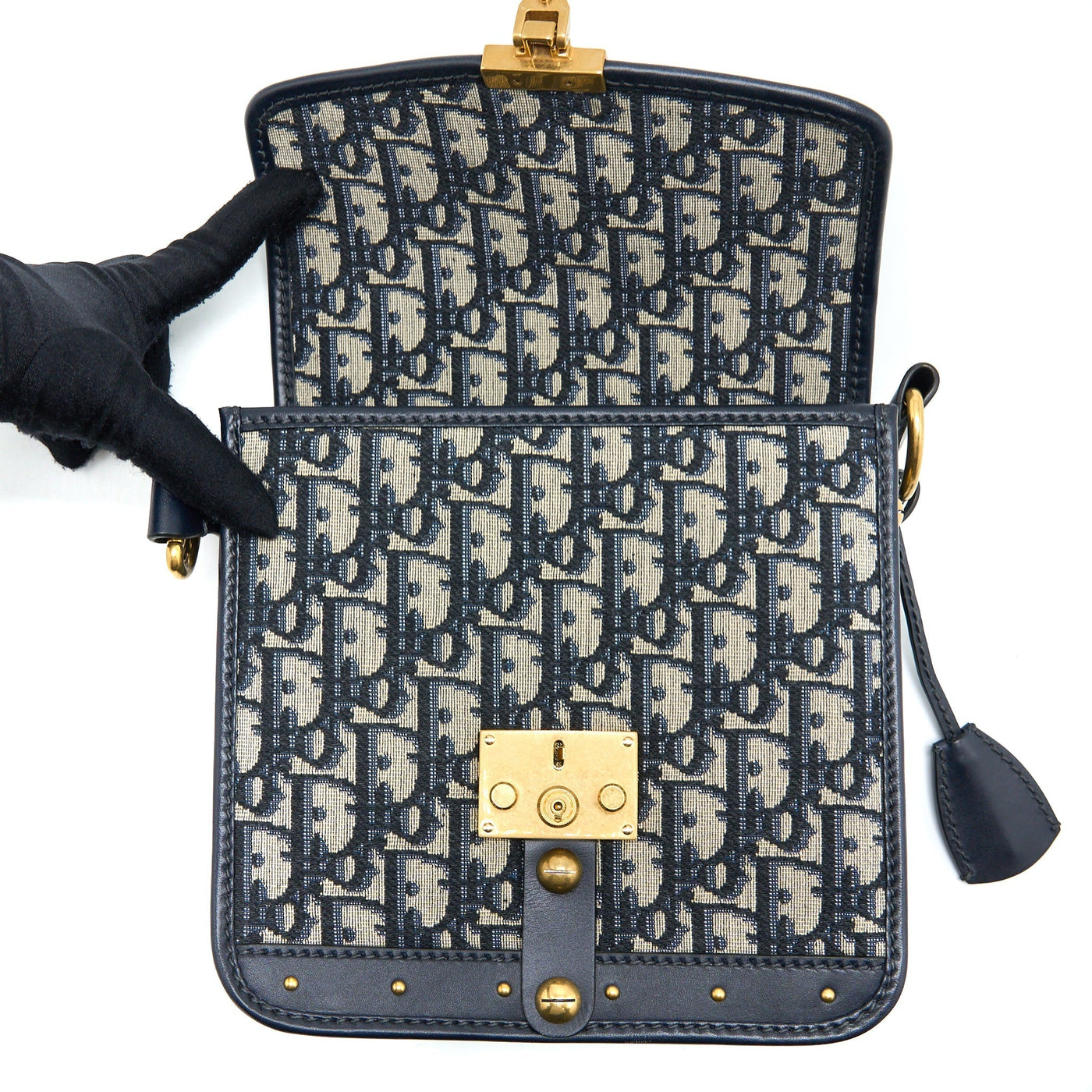DIOR ADDICT VERTICAL MESSENGER BAG OBLIQUE CANVAS BLUE GHW
