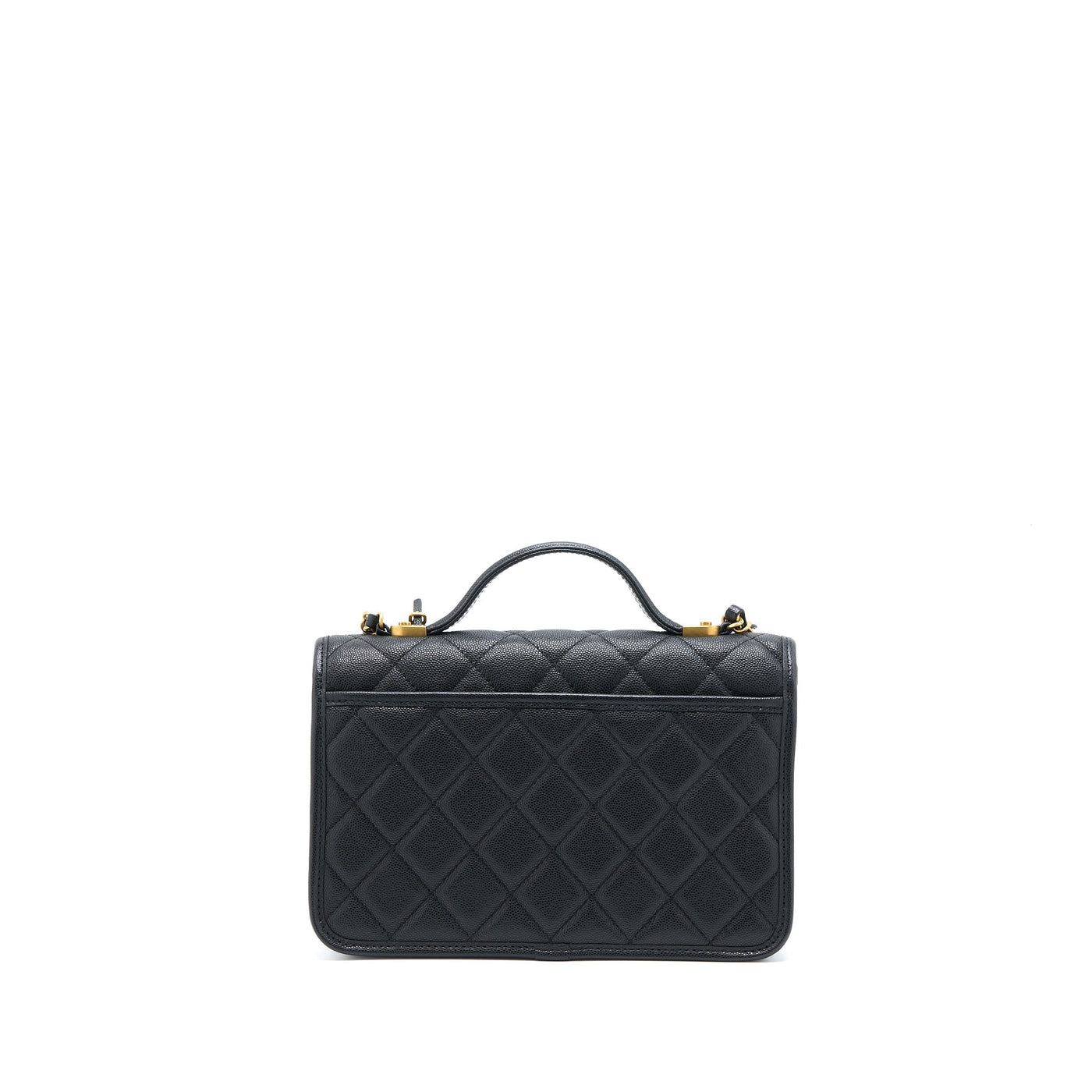 CHANEL 22K TOP HANDLE MESSENGER BAG CAVIAR BLACK BRUSHED GHW (MICROCHIP)