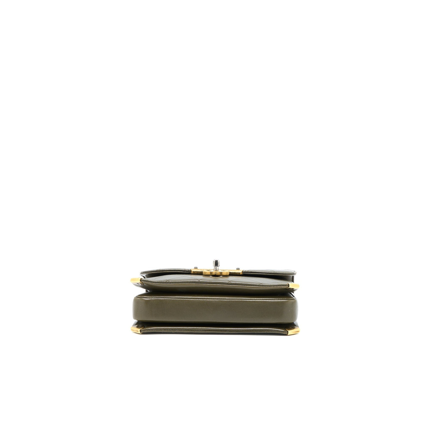 CHANEL MESSENGER FLAP BAG LAMBSKIN OLIVE GREEN RUTHENIUM GHW