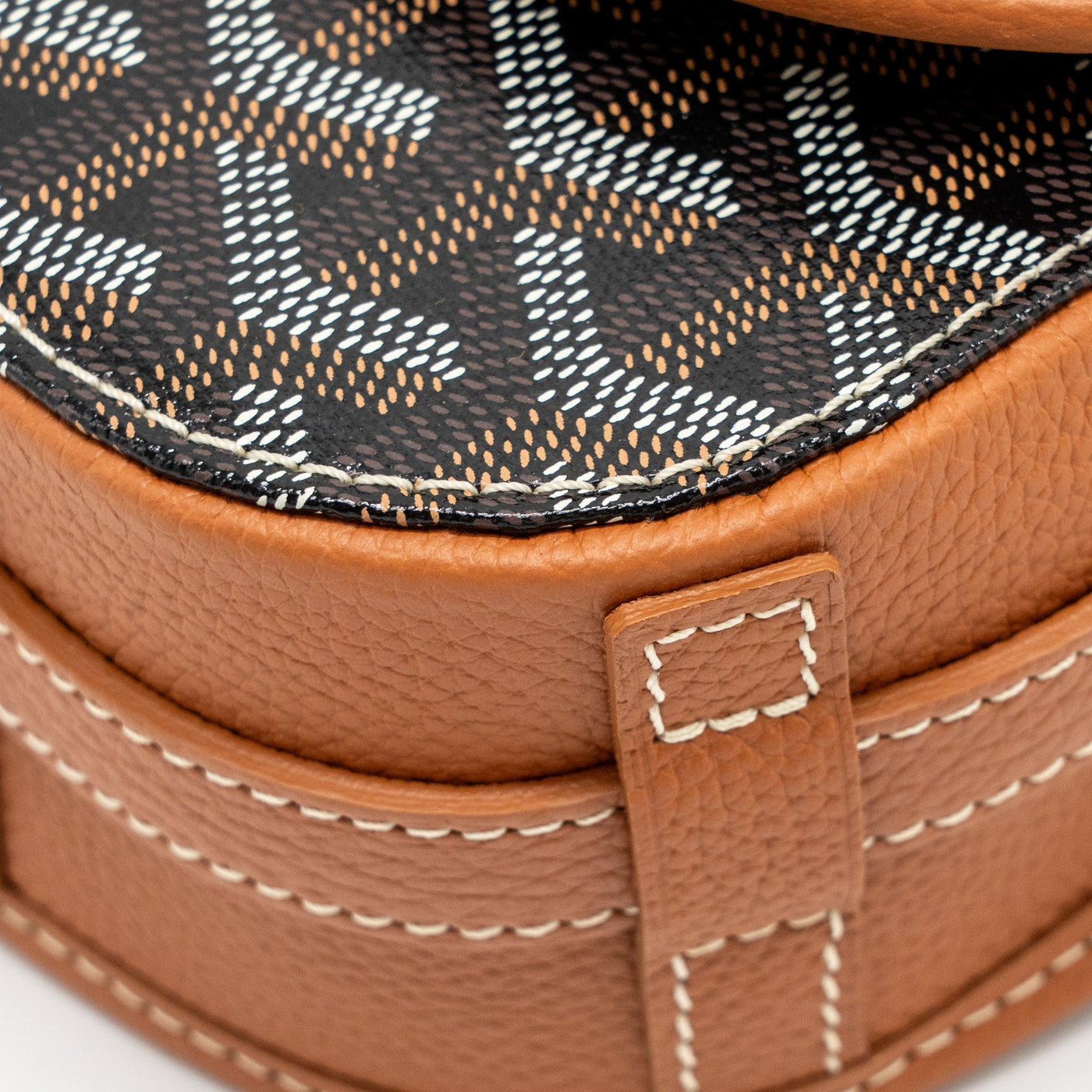 GOYARD BELVEDERE PM MESSENGER BAG GOYARDLINE CANVAS /CALFSKIN BLACK/TAN SHW