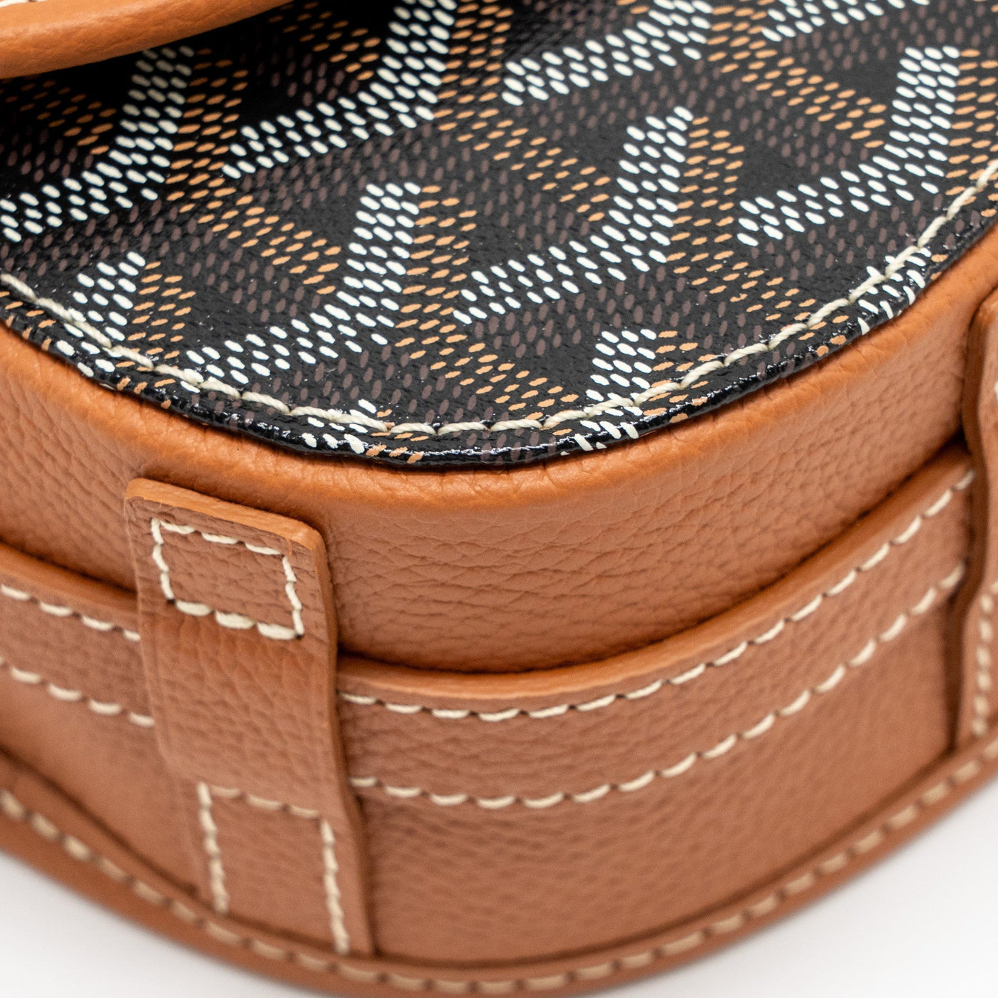 GOYARD BELVEDERE PM MESSENGER BAG GOYARDLINE CANVAS /CALFSKIN BLACK/TAN SHW