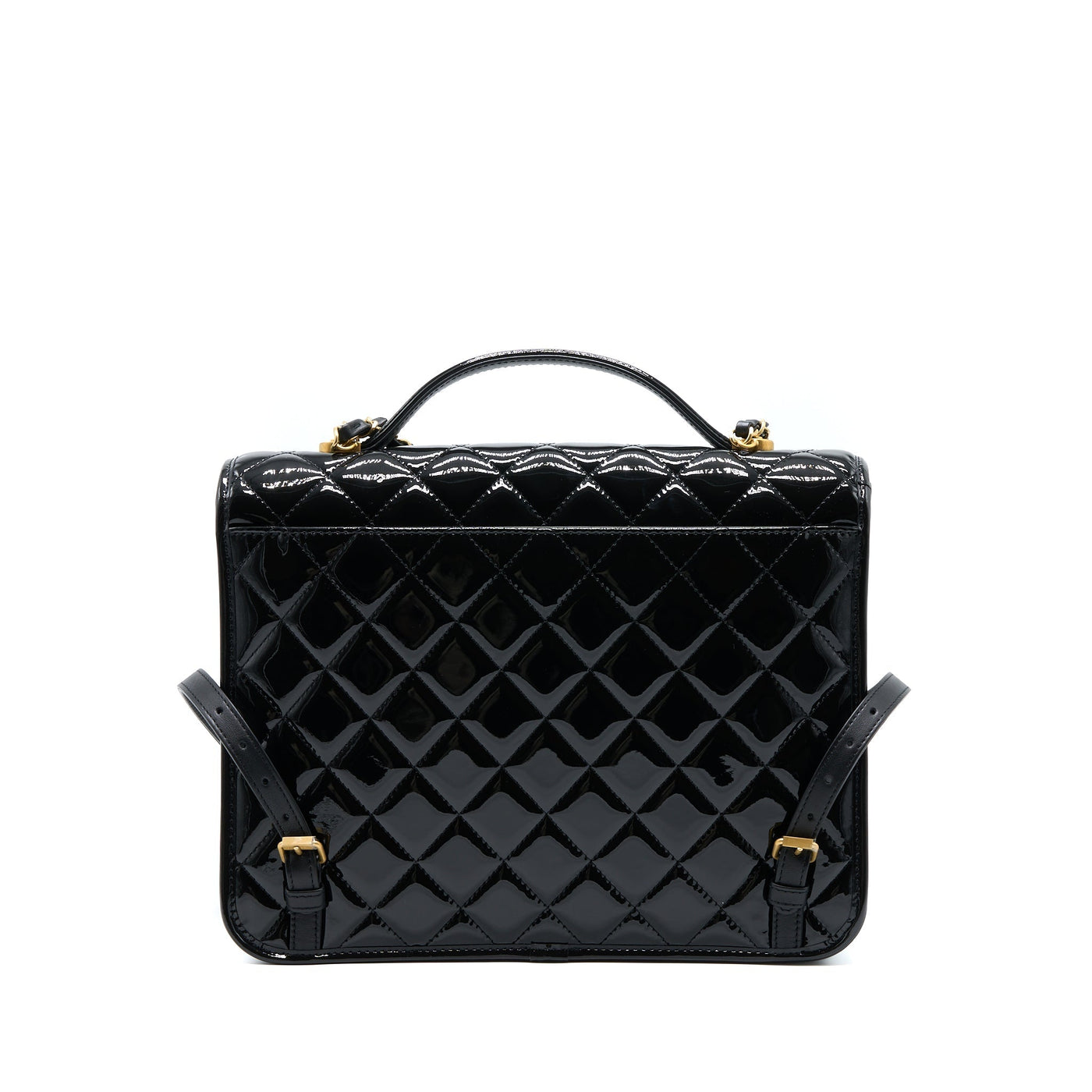 CHANEL 22K LARGE BACKPACK PATENT BLACK BRUSHED GHW (MICROCHIP)