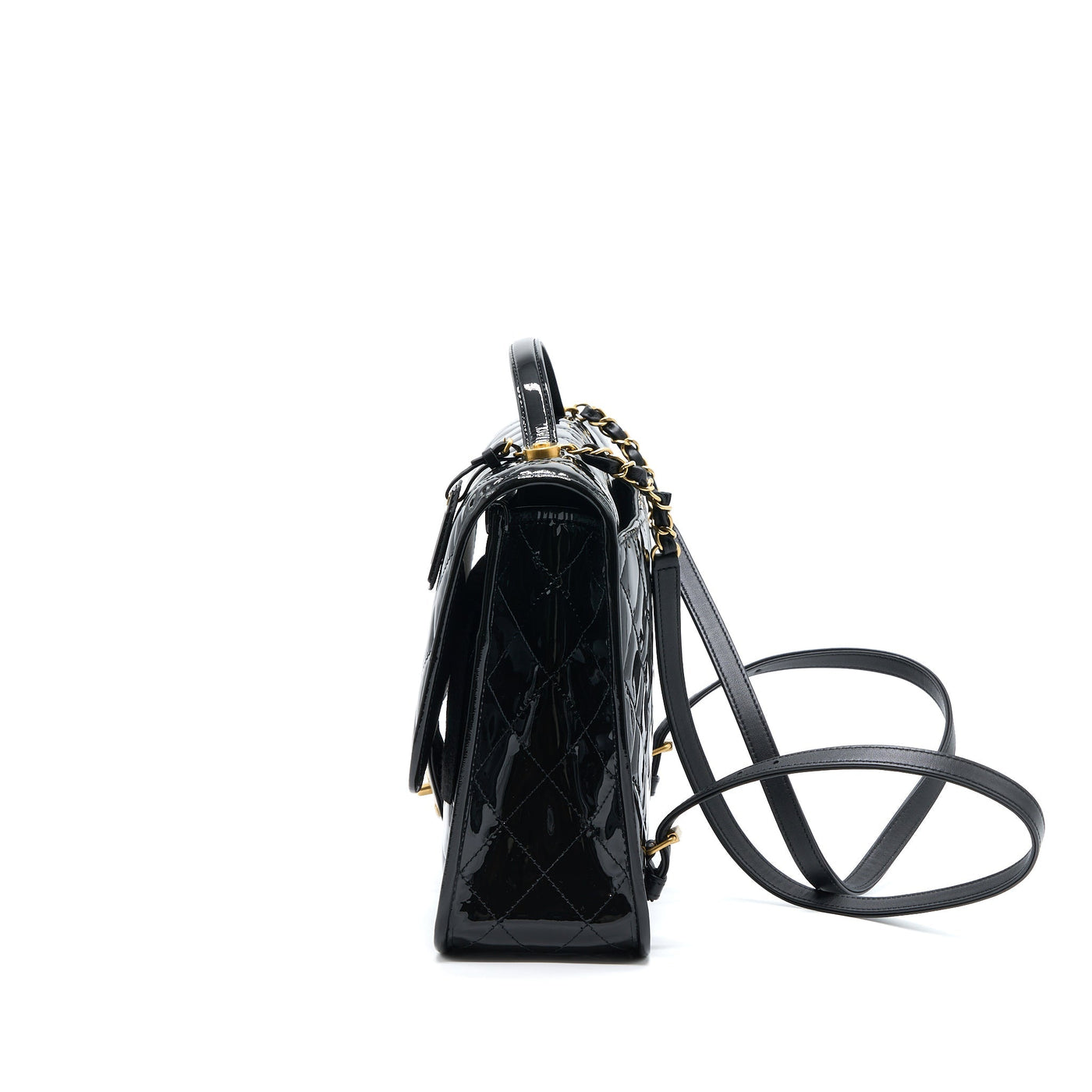 CHANEL 22K LARGE BACKPACK PATENT BLACK BRUSHED GHW (MICROCHIP)