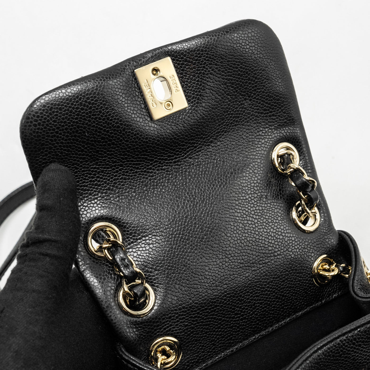CHANEL 24A MINI DUMA BACKPACK GRAINED CALFSKIN BLACK LGHW (MICROCHIP)