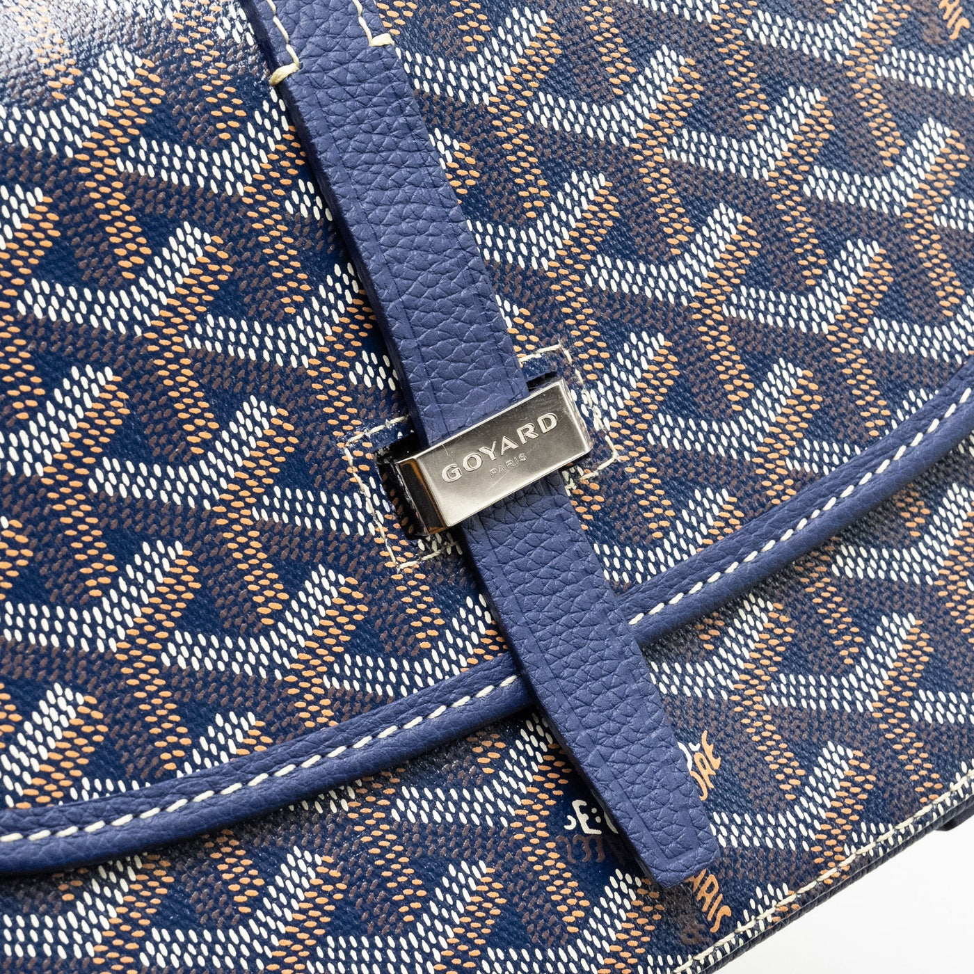 GOYARD BELVEDERE PM MESSENGER BAG GOYARDINE CANVAS/CALFSKIN NAVY SHW