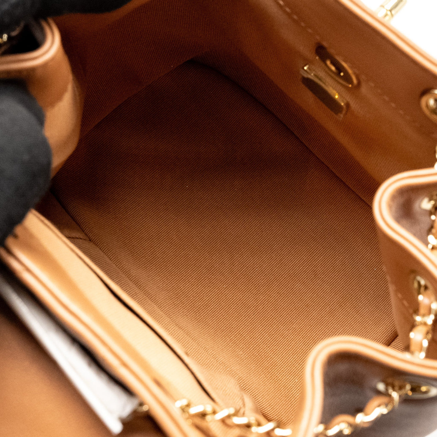 CHANEL 24P MINI DUMA BACKPACK CALFSKIN CARAMEL LGHW (MICROCHIP)