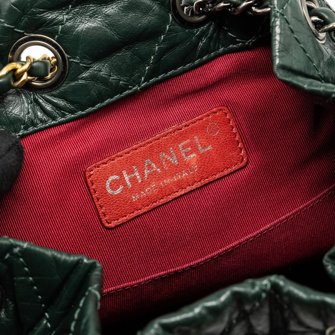 CHANEL SMALL GABRIELLE BACKPACK AGED CALFSKIN DARK GREEN MULTICOLOR HARDWARE