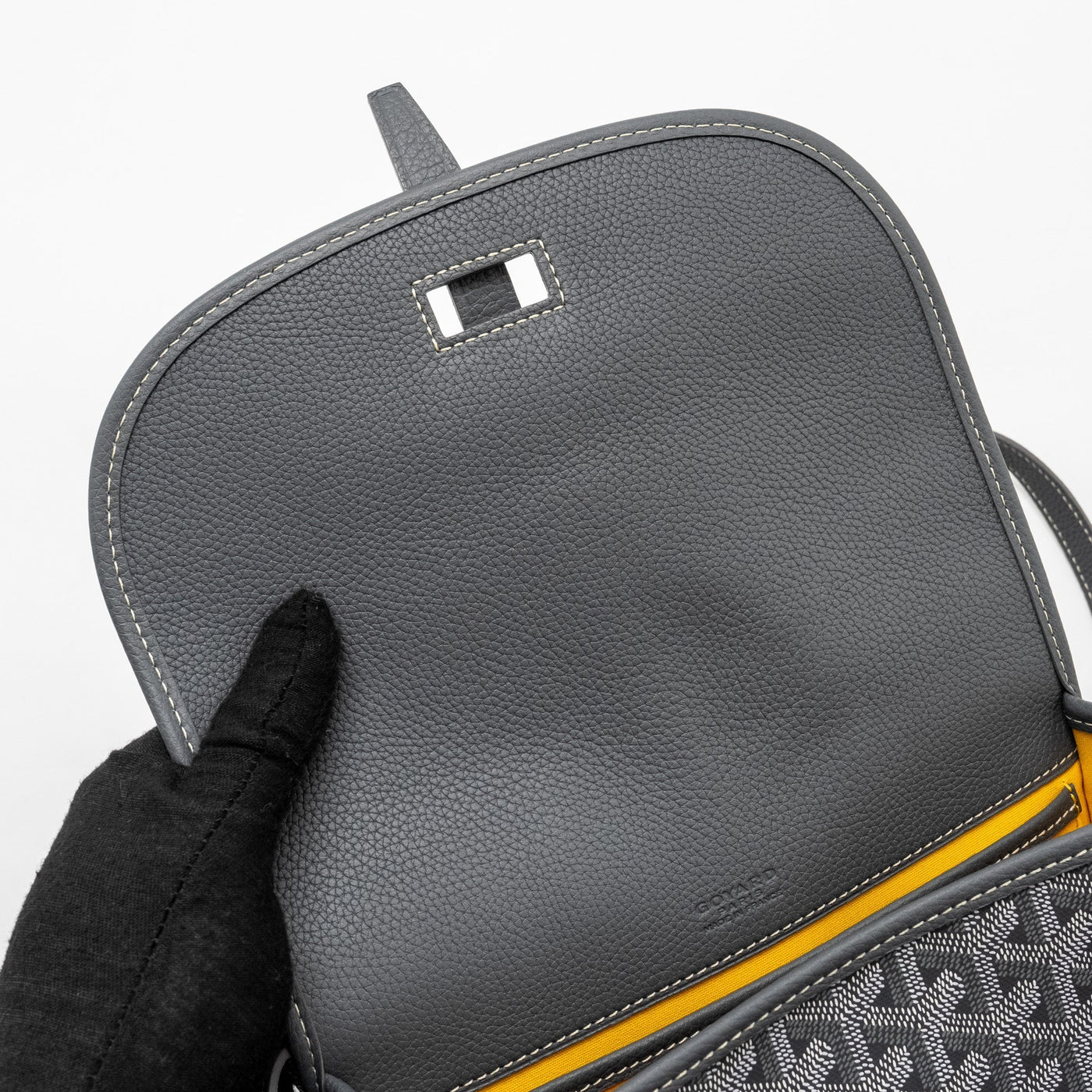 GOYARD BELVEDERE PM MESSENGER BAG GOYARDINE CANVAS CALFSKIN GREY SHW