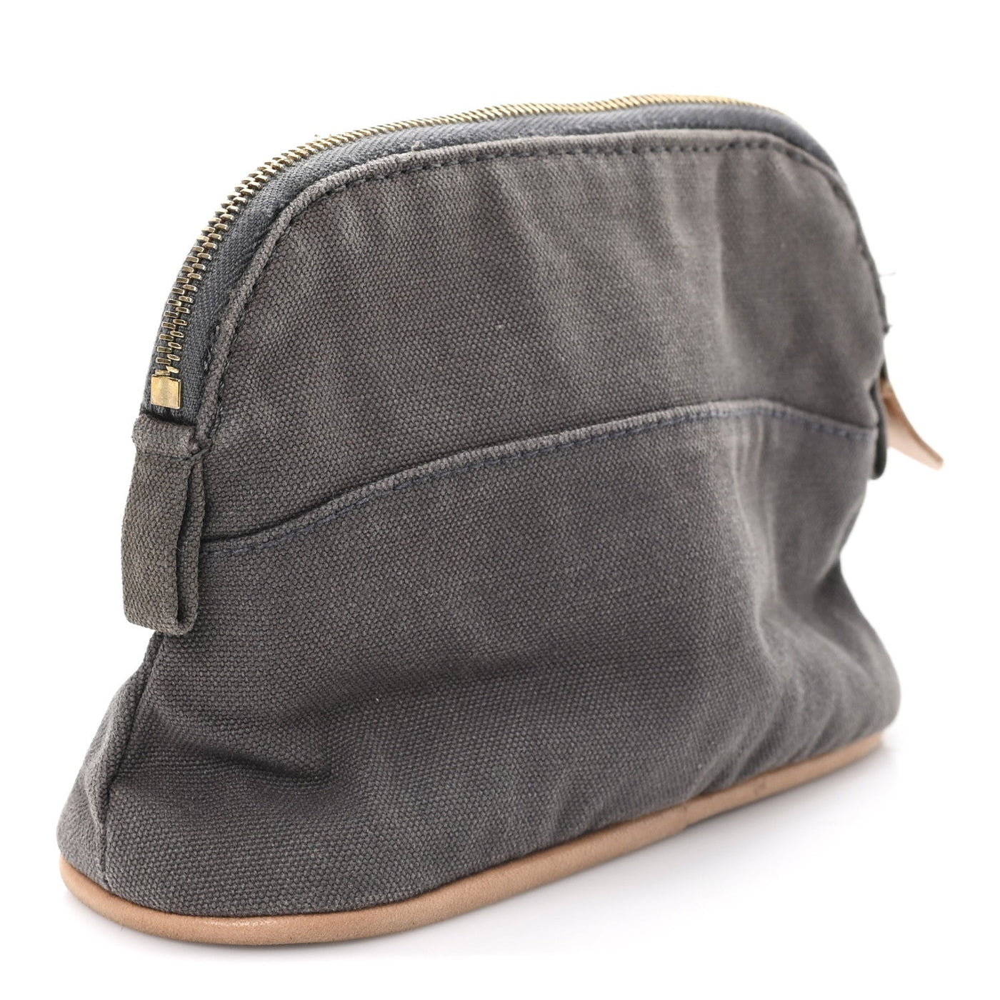 HERMES COTTON CANVAS MINI BOLIDE TRAVEL COSMETIC POUCH GRIS