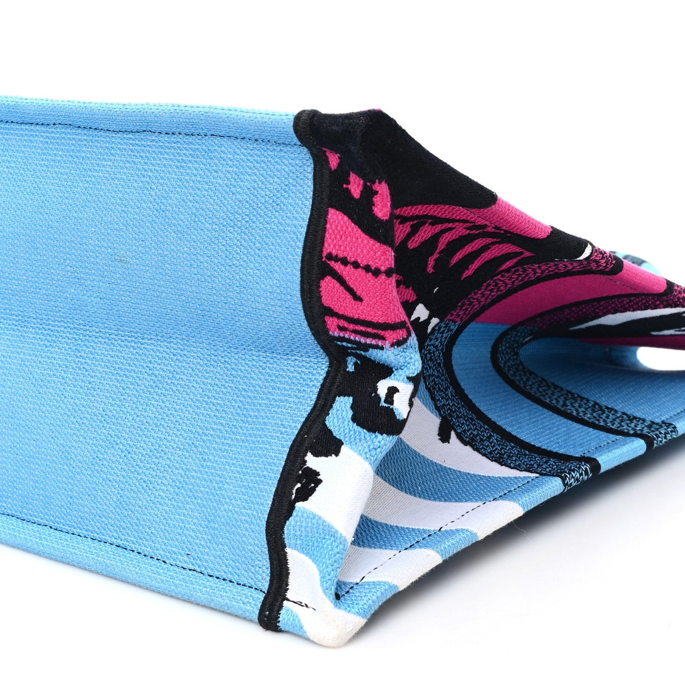 DIOR CANVAS EMBROIDERED LARGE JUNGLE POP BOOK TOTE BLUE MULTICOLOR