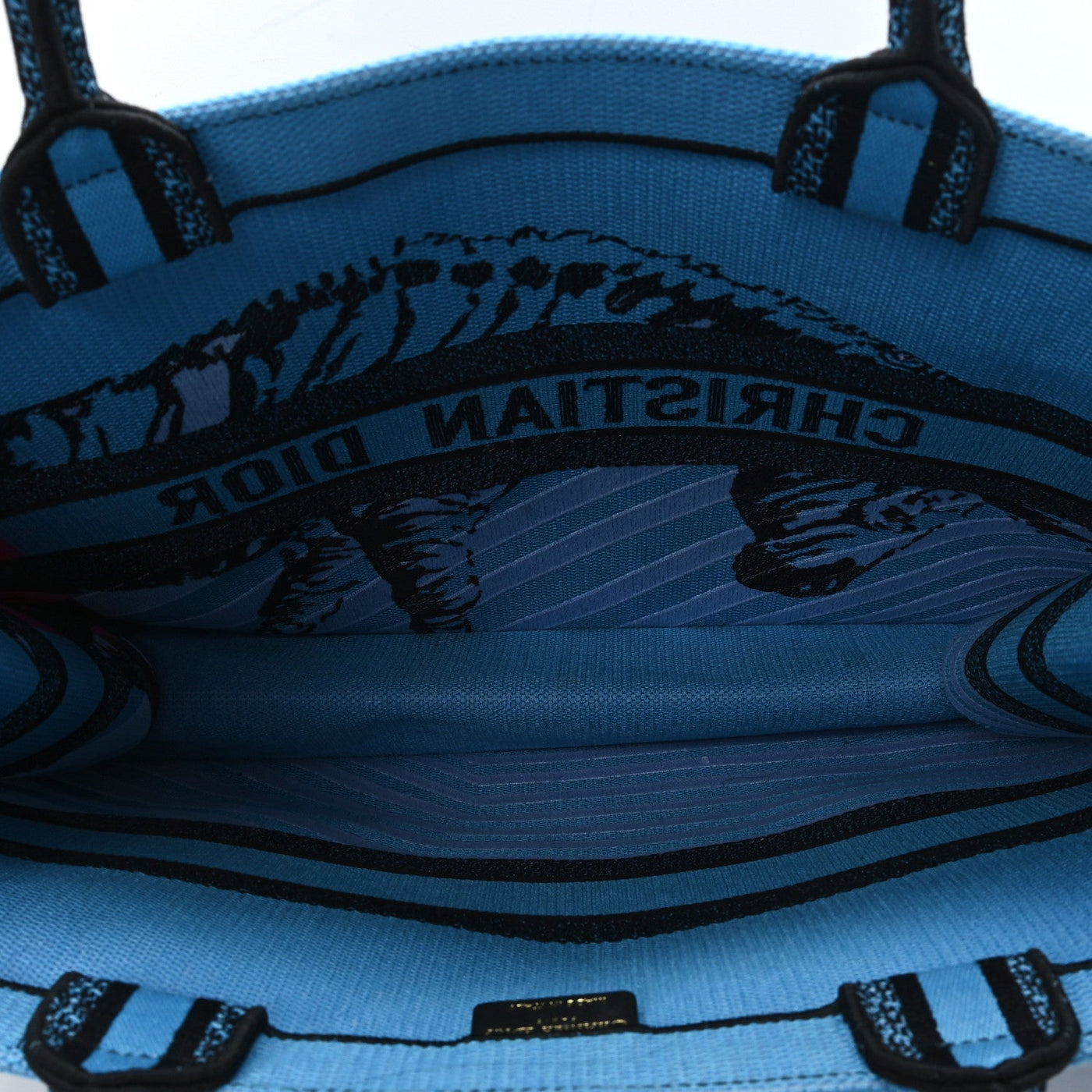 DIOR CANVAS EMBROIDERED LARGE JUNGLE POP BOOK TOTE BLUE MULTICOLOR