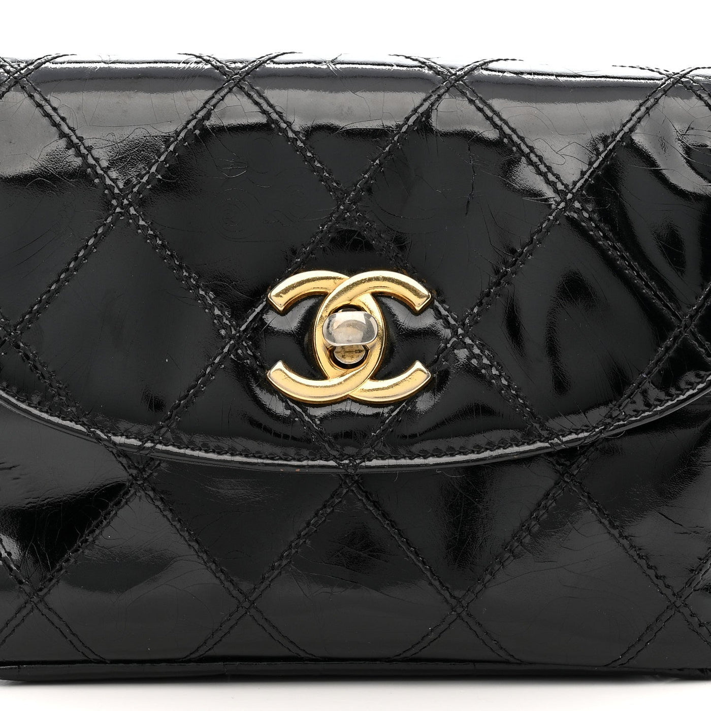 CELINE PATENT FLAP WAIST BELT BAG BLACK