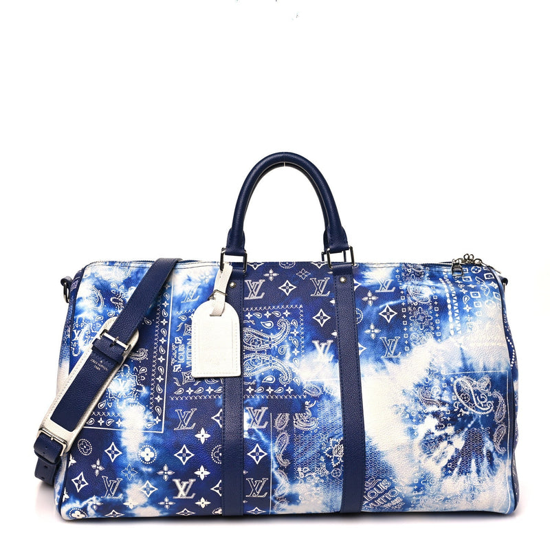 LOUIS VUITTON COWHIDE MONOGRAM BANDANA KEEPALL BANDOULIERE 50 BLUE